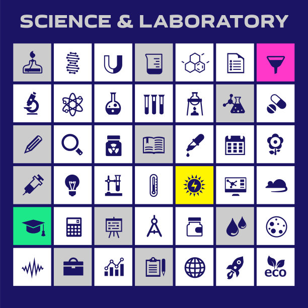大科学图标设置时尚的平面图标图片下载