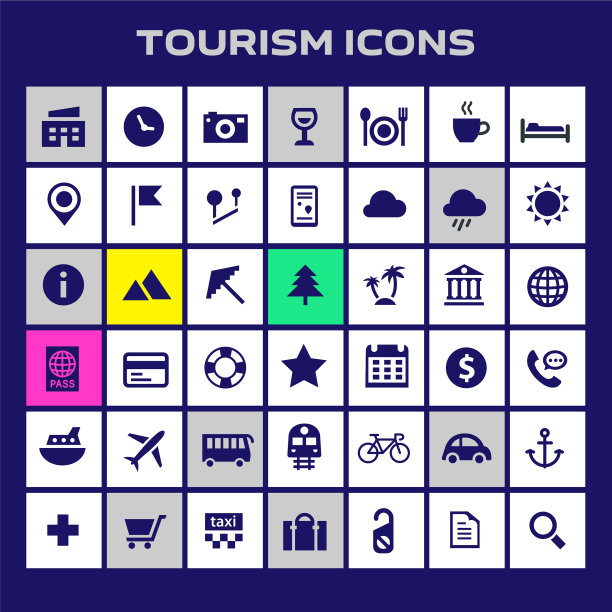 大的旅游和旅游图标设置时尚的平面图标图片下载