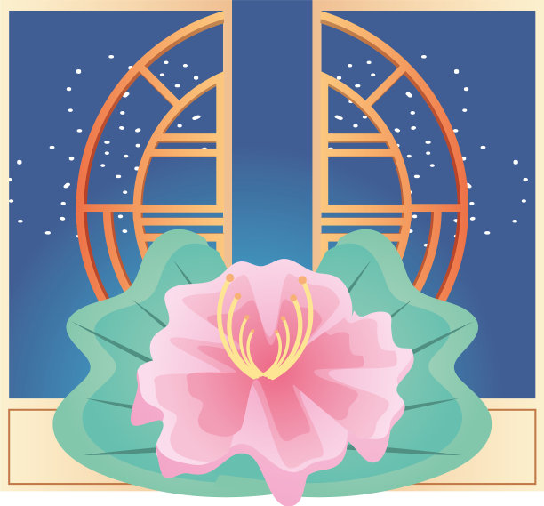 白色背景上花的中国门风格图片下载