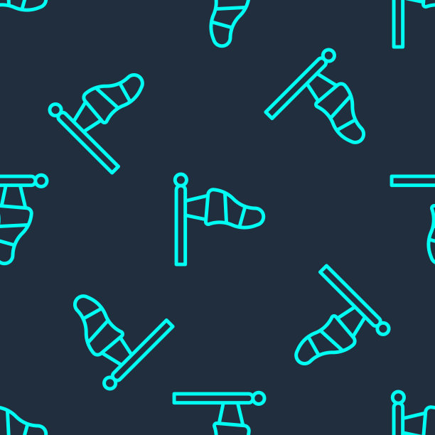 绿线圆锥气象学风向标志风标孤立无缝模式在蓝色背景。风向标指示风向和风力。向量图片下载