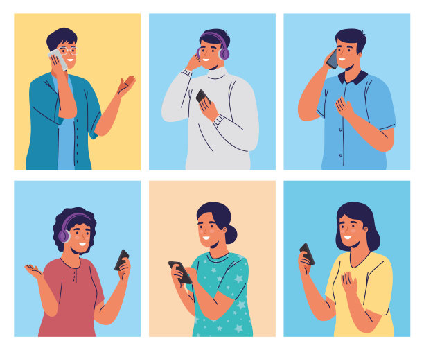 一群使用智能手机字符的年轻人图片下载