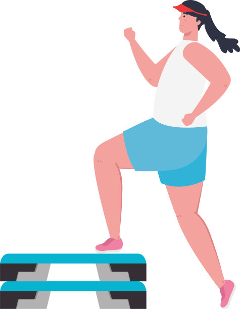 穿着运动服的年轻女子在踏步上进行运动训练图片下载