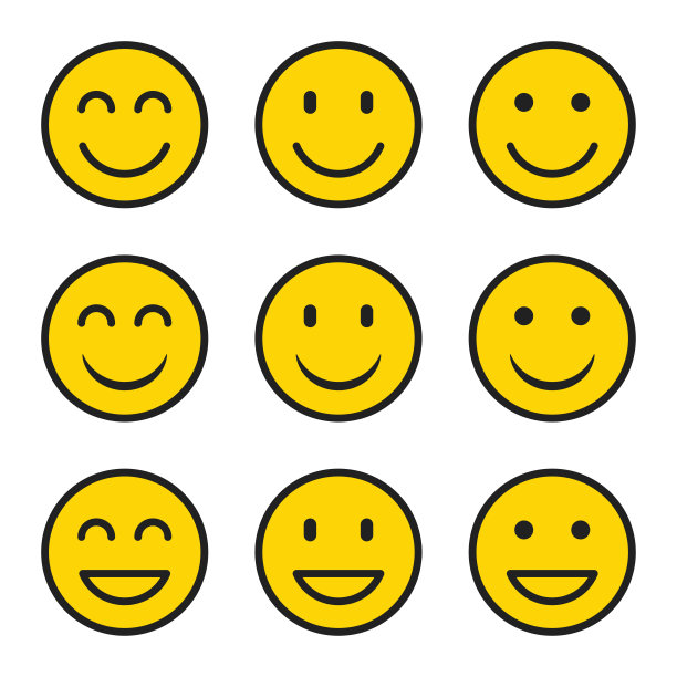 笑脸表情集图标矢量插图。黄色微笑图标图片下载
