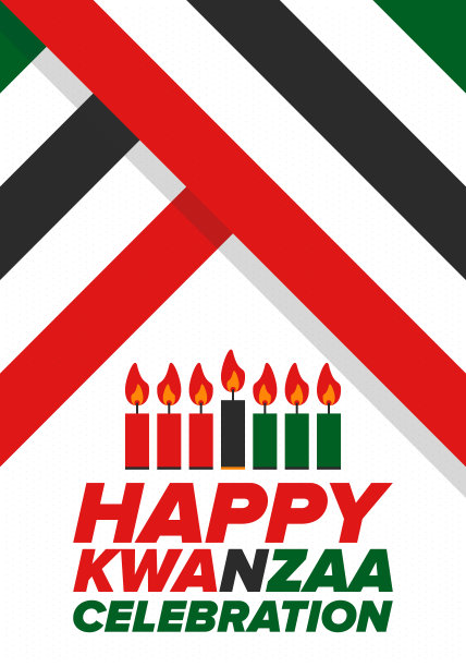 宽扎节快乐的庆祝活动。非洲和非裔美国人的文化节日。七天的节日，庆祝每年的12月26日至1月1日。黑人历史。海报，卡片，横幅和背景。向量图片下载