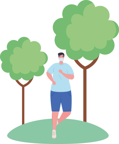 一名男子戴着医用口罩在户外跑步图片下载