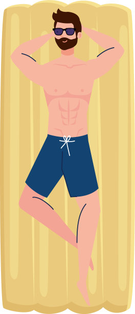 穿着短裤躺在充气浮子上的男人图片下载