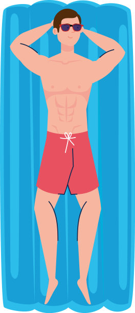 穿着短裤躺在充气浮子上的男人图片下载