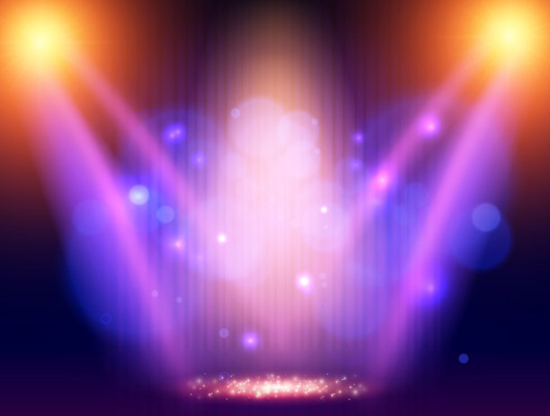 背景与蓝色窗帘和蓝色和黄色聚光灯。为展示、音乐会、展览而设计图片下载