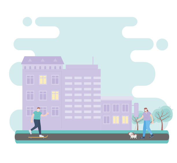 戴着医用面罩的人骑着滑板图片下载