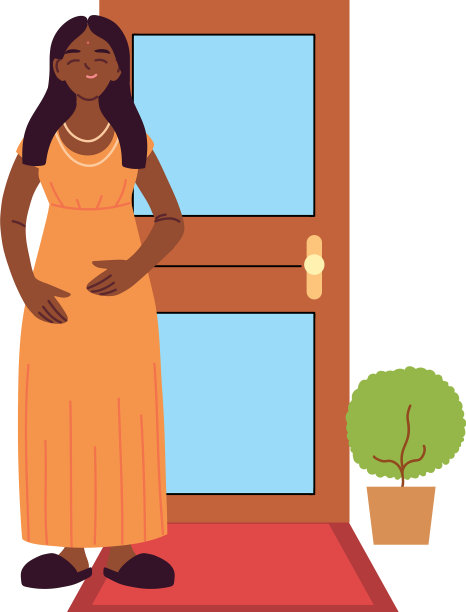 印度妇女卡通在前门图片下载