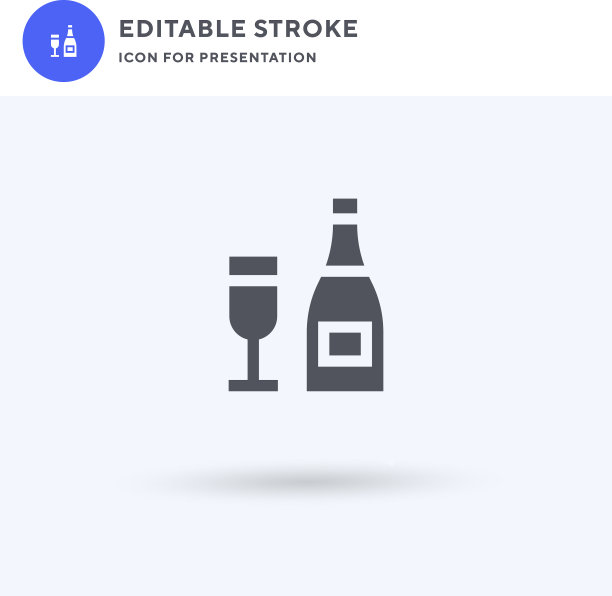 香槟图标充满了平坦的标志固体图片下载