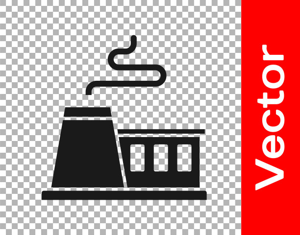 黑色工厂图标孤立在透明的背景。工业建筑。向量图片下载