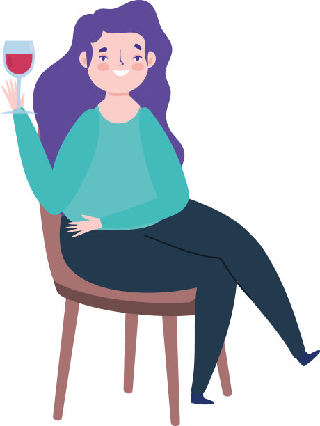 女子酒杯坐在椅子上孤立图标图片下载