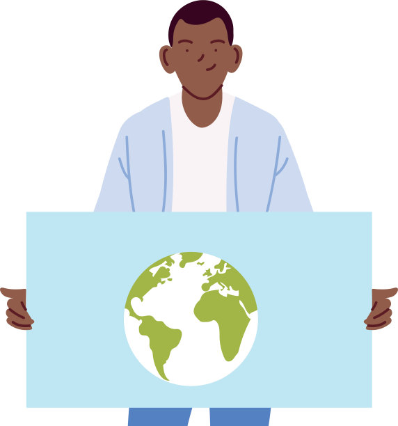 黑人卡通拿着横幅与世界图片下载