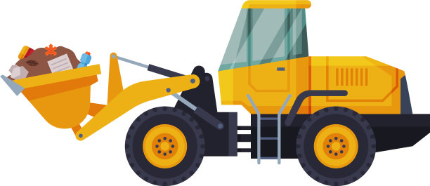 黄色的现代推土机与垃圾重图片下载