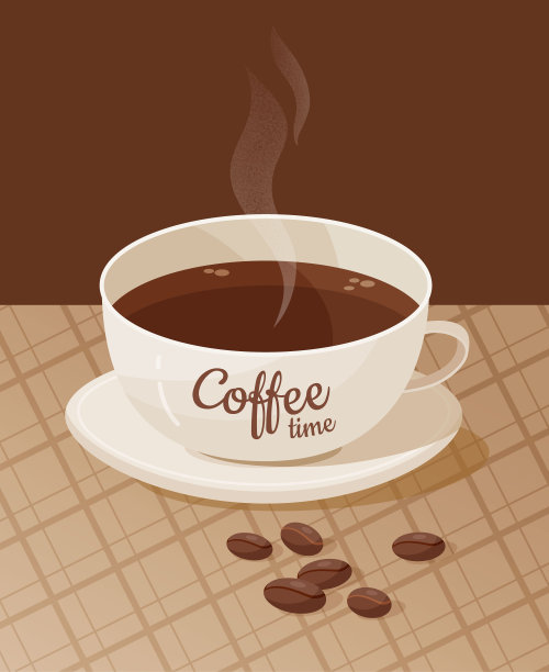 用一杯咖啡和咖啡豆做插图图片下载