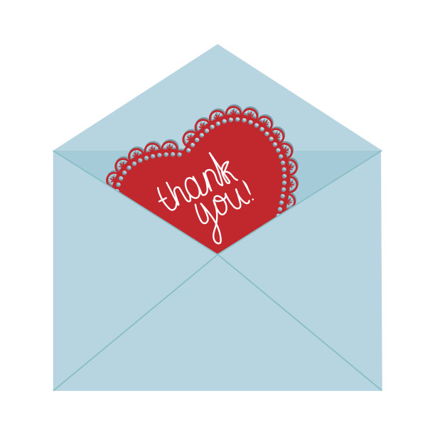 打开蓝色信封与一封信和手写的文字谢谢你，彩色矢量插图婚礼和情人节，图标，装饰，设计，剪贴簿图片下载