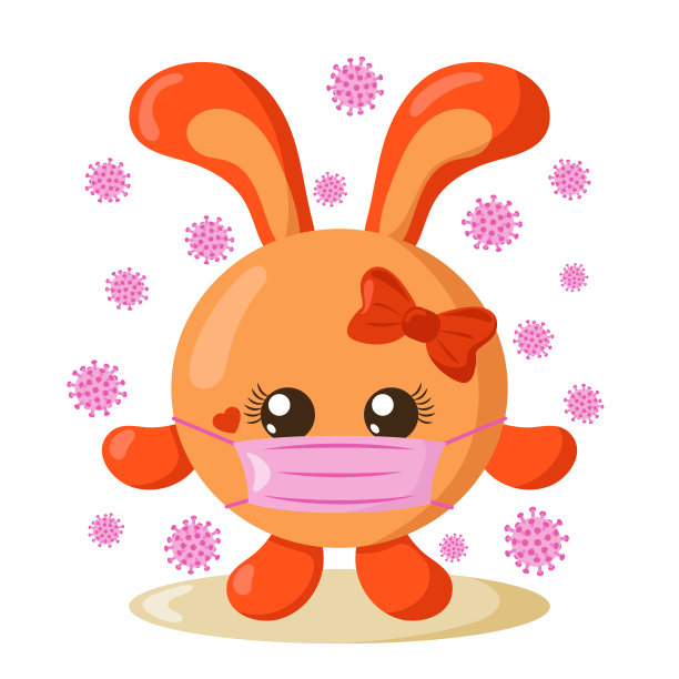 戴口罩的兔子女孩与病毒，扁平风设计图片下载
