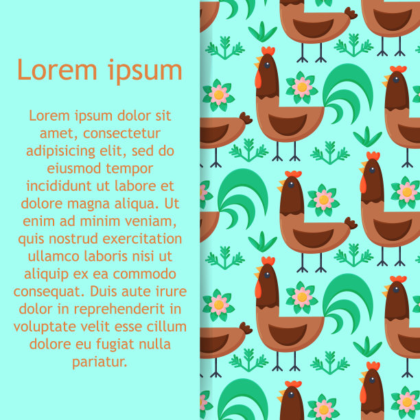 无缝模式与鸟-鸡和草矢量插图壁纸和食物背景。矢量图图片下载