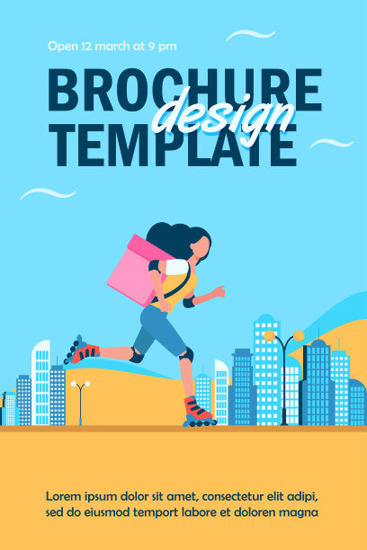 年轻的女快递员用滚轮送餐图片下载