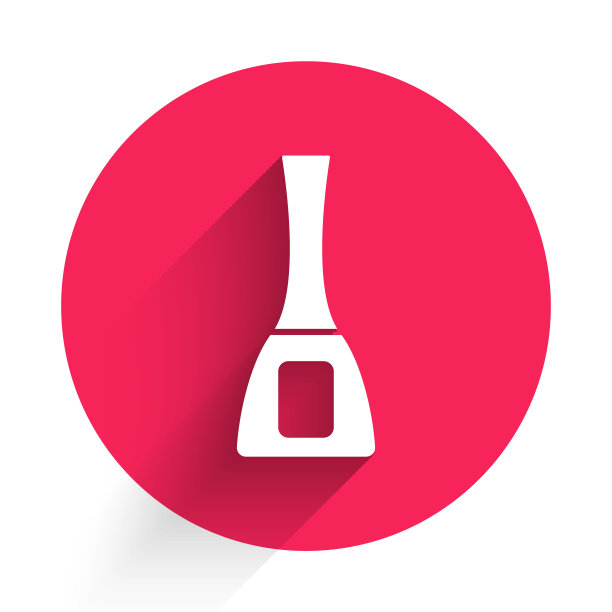 白色指甲油瓶图标孤立与长影子。红色圆圈按钮。向量图片下载