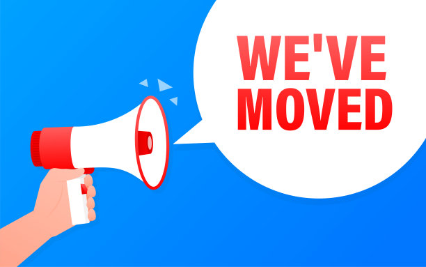 我们已经把扩音器的蓝色旗帜在平坦的风格。矢量插图。图片下载