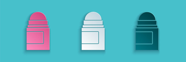 剪纸止汗除臭剂卷图标隔离在蓝色背景。身体卫生的化妆品。纸艺术风格。向量图片下载