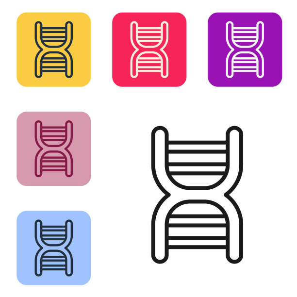 黑线DNA符号图标孤立在白色背景。设置图标的颜色方形按钮。向量图片下载