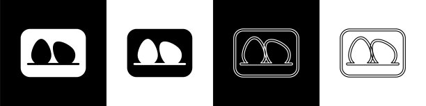 设置鸡蛋图标孤立在黑白背景上。向量图片下载