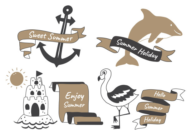 夏季标签矢量标志旗帜图片下载