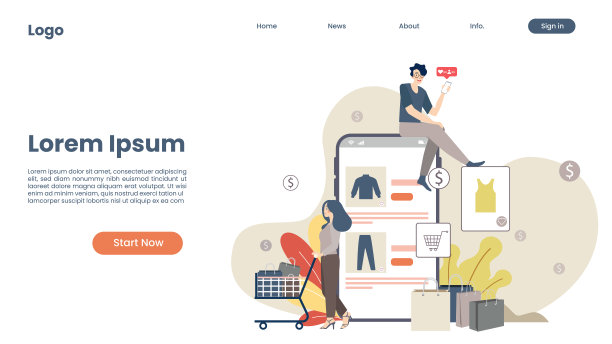 网上购物或移动应用向量概念营销和数字营销。素材图片