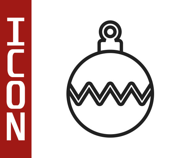 黑色线圣诞球图标孤立的白色背景。圣诞快乐，恭贺新禧。向量图片下载