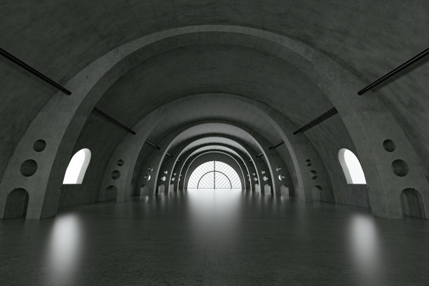 拱门大厅内部，3D渲染图片下载