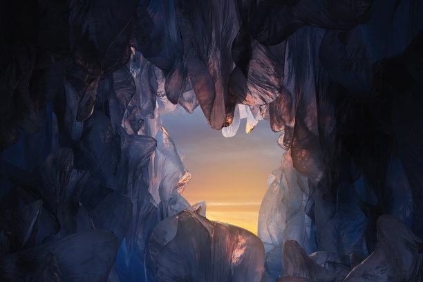 在傍晚的气氛中，冰洞的3d渲染图片下载
