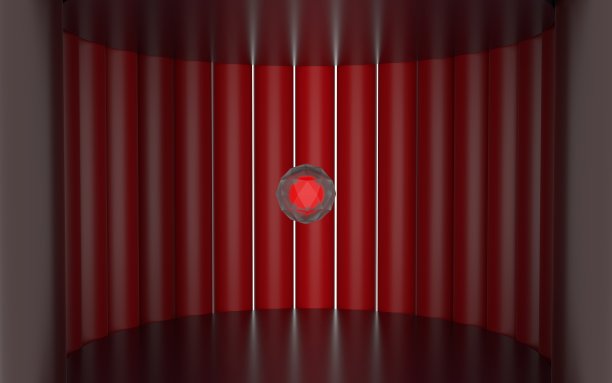 一个玻璃水晶内部发光的物体，被红色基座包围的3d插图。图片下载