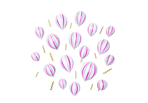 许多条纹气球在白色，3d渲染上孤立地飞行图片下载