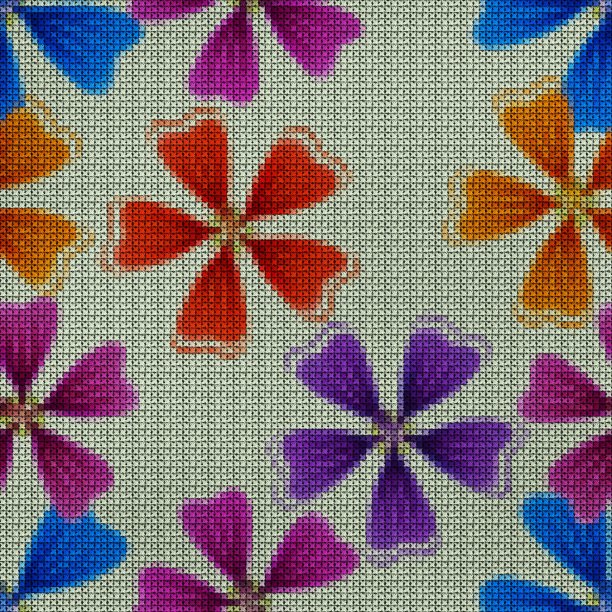 插图。十字绣。Lavatera,锦葵花。纹理的鲜花。连续复制的无缝模式。花的背景,拼贴。图片下载