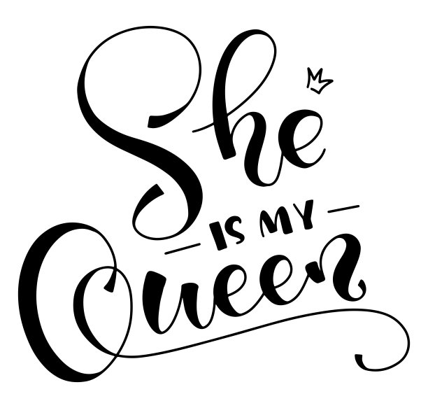 她是我的女王，黑色字母孤立在白色背景，矢量插图。有趣的文字海报，照片叠加，贺卡，t恤打印和社交媒体。图片下载