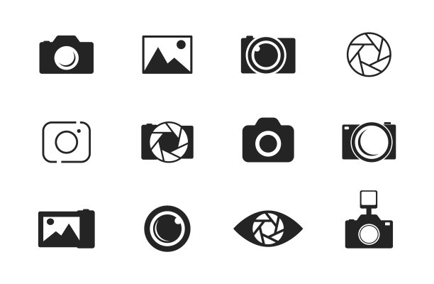 照片和相机图标设置。图标的摄影，图像，照片画廊和照片相机。隔膜图标。图像，照片画廊矢量插图。图片下载