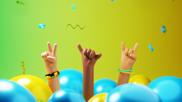 3D渲染的手的位置，手势，派对库存照片图片下载