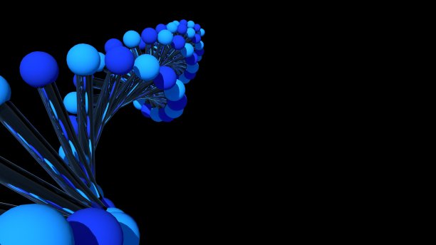 3d插图，分子链，DNA模型。基因模型中，原子在分子链中相连。平面设计元素孤立在黑暗的背景。图片下载