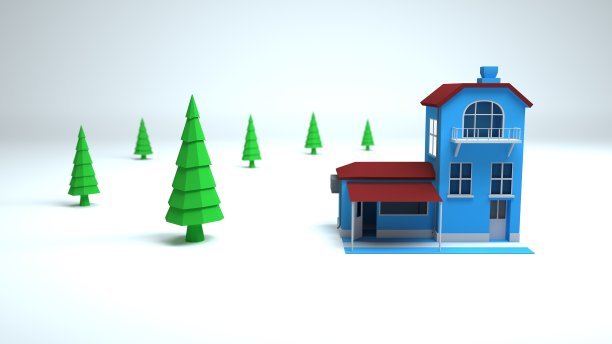 3d项目为一个住宅建筑，乡村别墅与平台。建筑设计元素孤立在白色背景上。图片下载