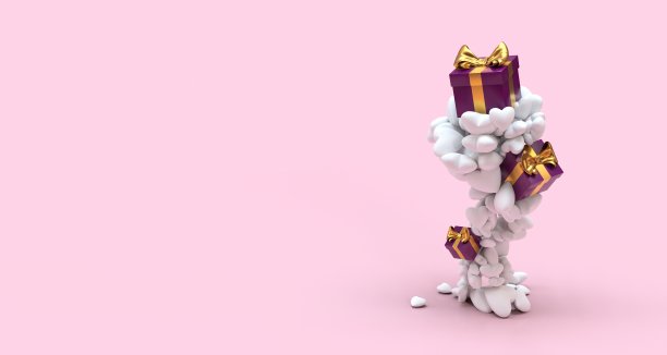 白色的心在粉红色的背景下举起礼物图片下载