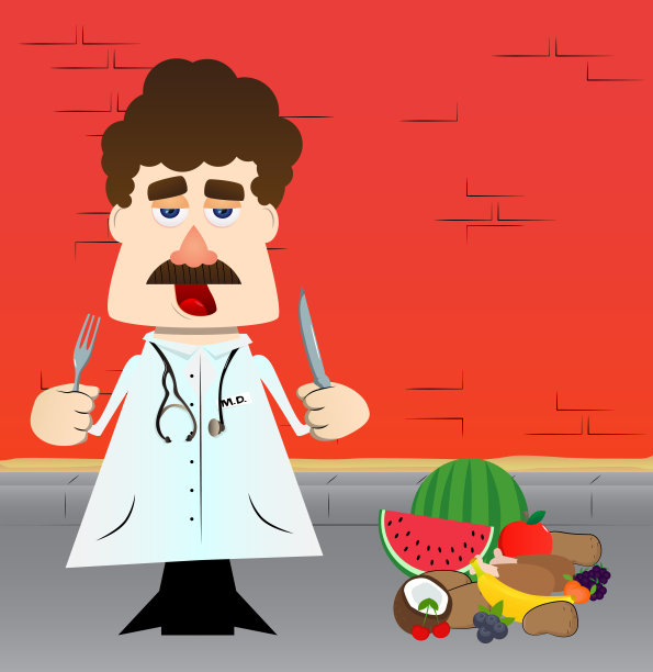 医生拿着刀叉。图片下载