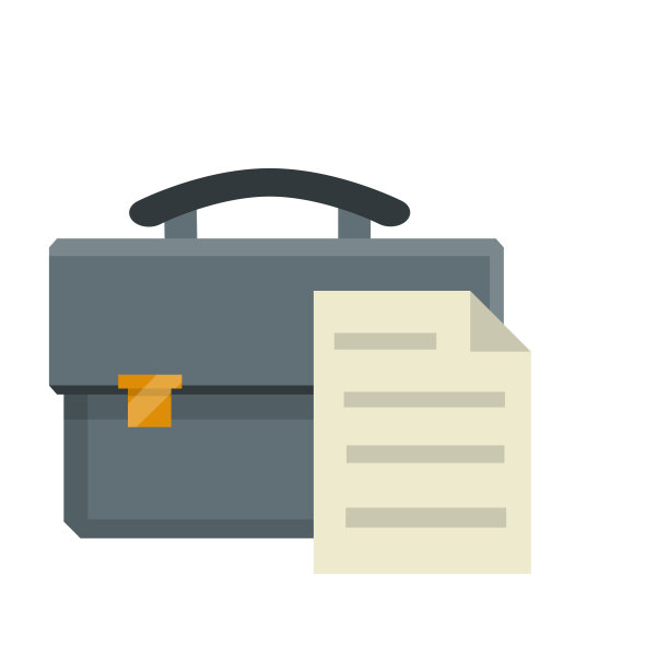 手提箱和一张纸。纸质文件和袋子。业务图标。图片下载