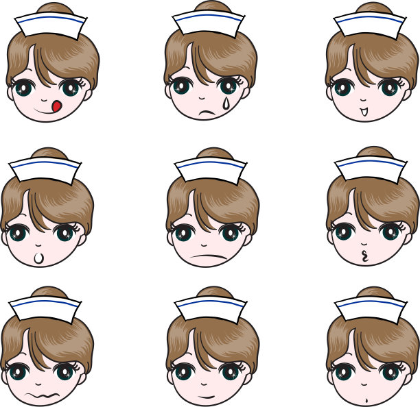 矢量卡通护士表情脸集图片下载