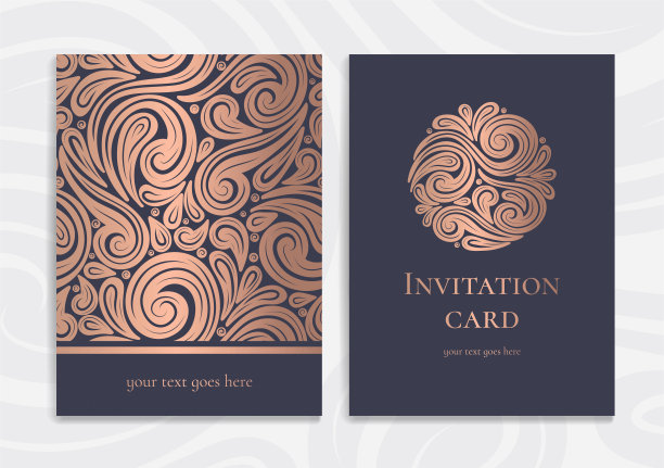 玫瑰金和黑色豪华邀请卡设计。复古装饰模板。可用于背景和壁纸。优雅而经典的矢量元素非常适合装饰。图片下载