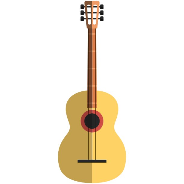 原声吉他图标，平面矢量孤立的插图。夏日露营，大自然野餐。图片下载