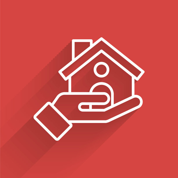 白线屋保险图标孤立与长影子。安全、安全、保护、保护理念。向量图片下载