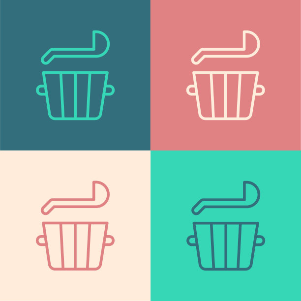 流行艺术线桑拿桶和钢包图标孤立的颜色背景。向量图片下载